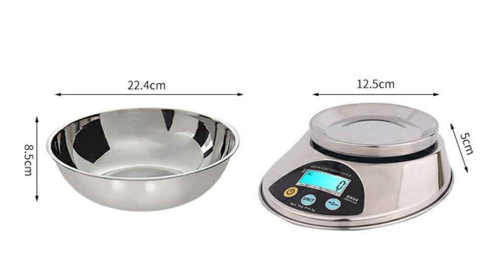 CJ stainless steel electronic kitchen scale with digital display for accurate weight measurement in cooking and baking.