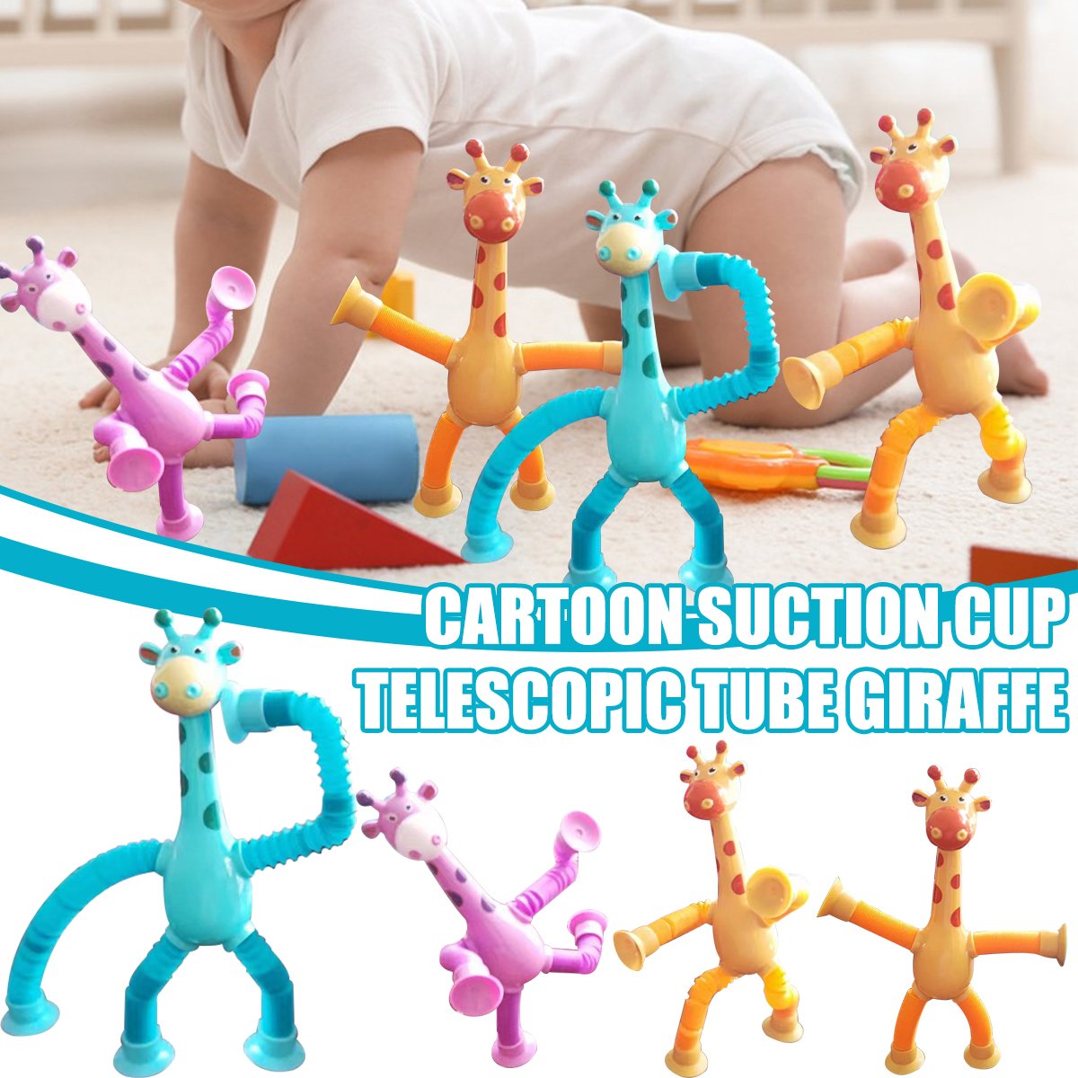 CJ Giraffe Tubes sensory fidget toy with spring design, stress relief toy for kids, perfect for birthday gifts and party favors.