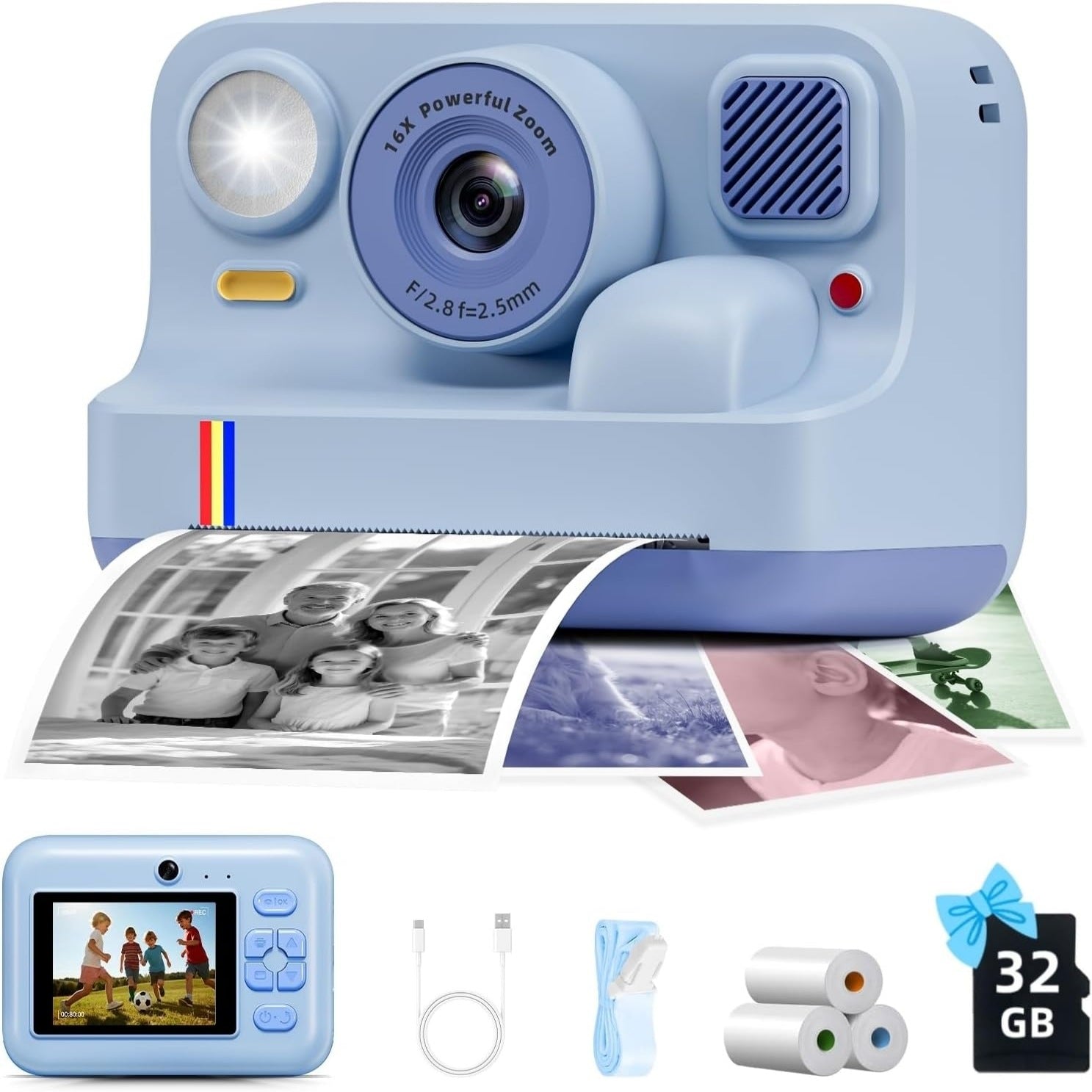CJ portable instant HD color-printing camera with compact design and built-in viewfinder, ready to print high-quality photos on the go.