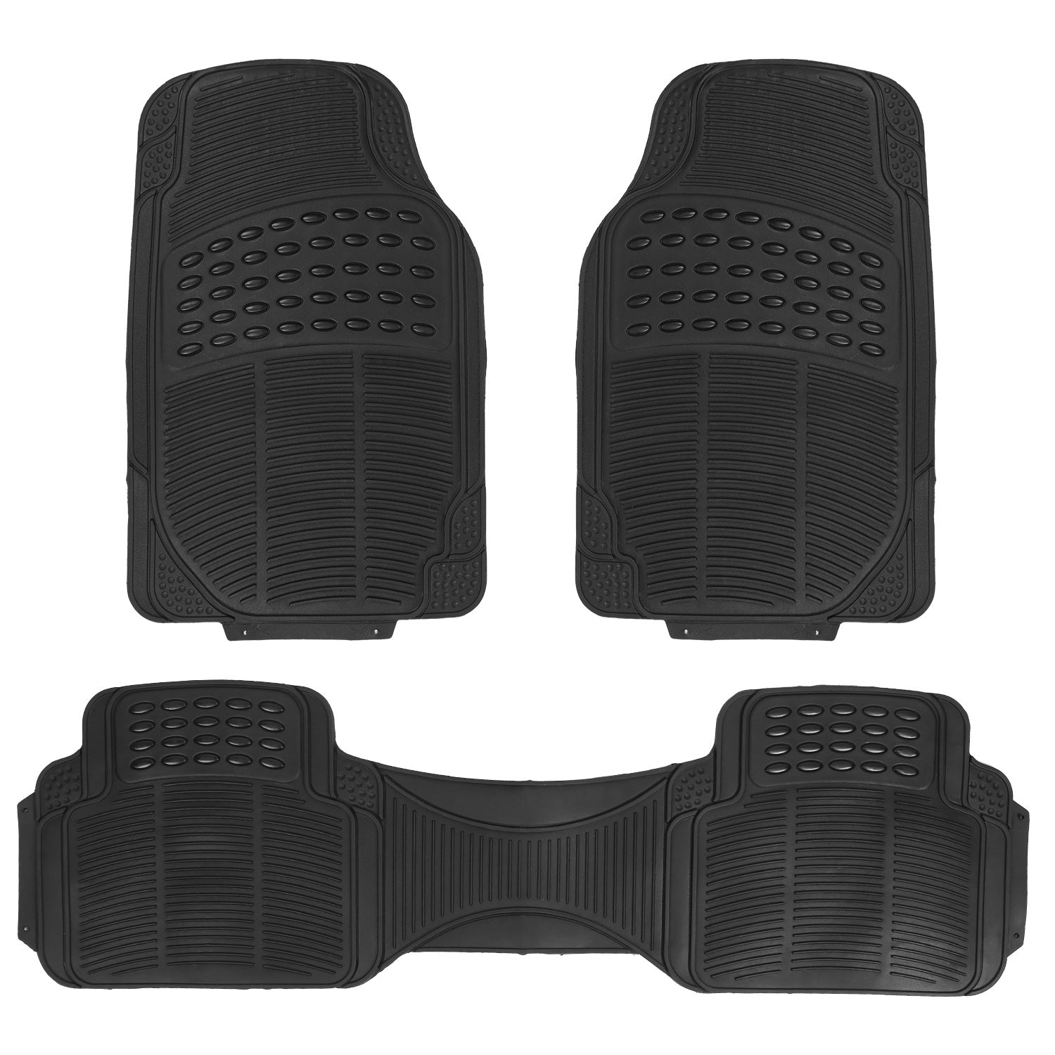 Set of three automotive floor mats by CJ, front and rear PVC rubber car mats with trimmable design for most cars, SUVs, trucks
