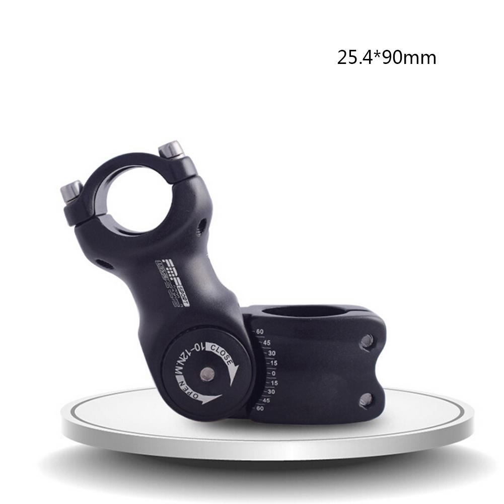 Adjustable bicycle stem by CJ with angle flexibility, showing the black bike stem mounted on a bike handlebar.