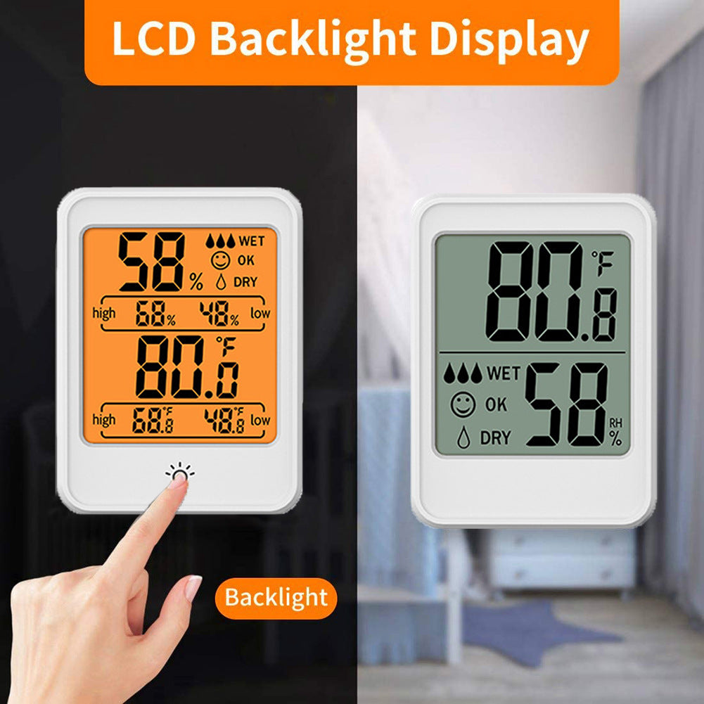 CJ digital home indoor electronic thermometer displaying current indoor temperature on a clear digital screen