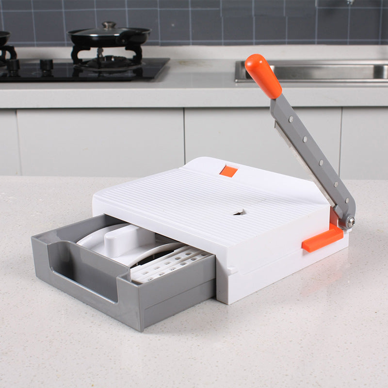 CJ multi-function vegetable cutter for kitchen use, showing stainless steel blades and ergonomic handle for efficient food prep.