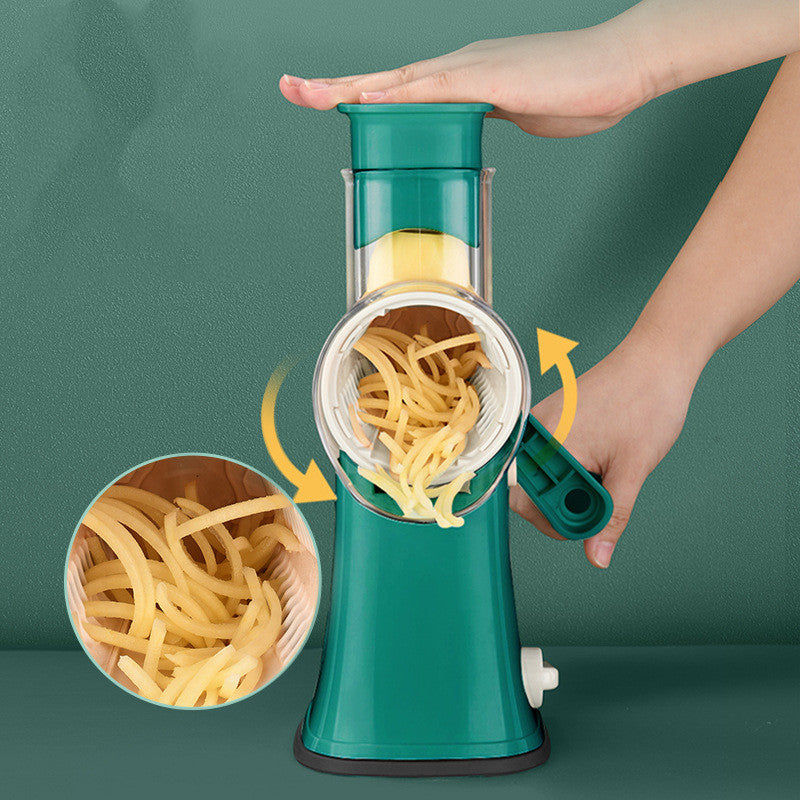 CJ household multi-function vegetable slicer and grater with multiple blades for food prep and shredding tasks.