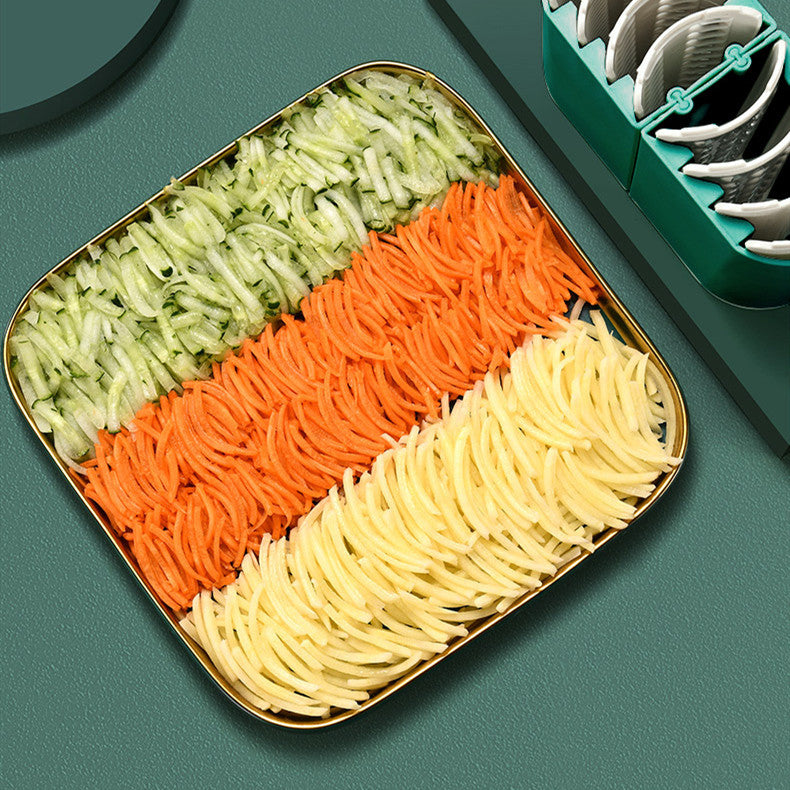 CJ household vegetable slicer and grater, multi-function kitchen tool for slicing, grating, and shredding vegetables.