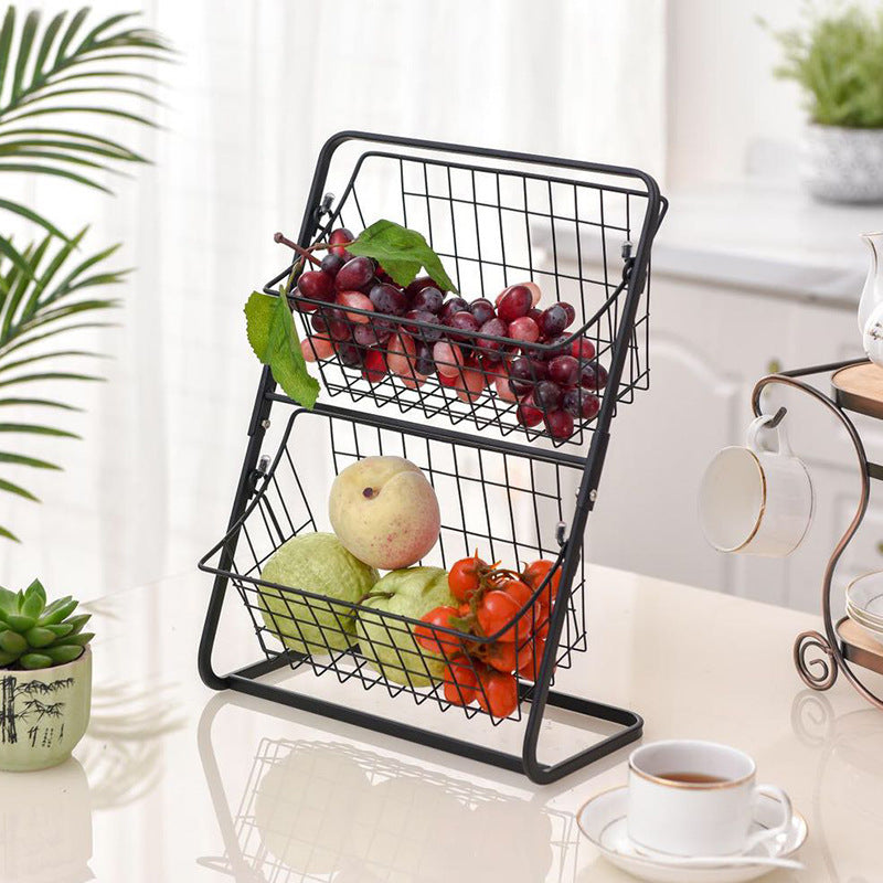 Stainless steel multilayer spice rack and fruit storage rack for kitchen organization, featuring multiple shelves and a sleek design.