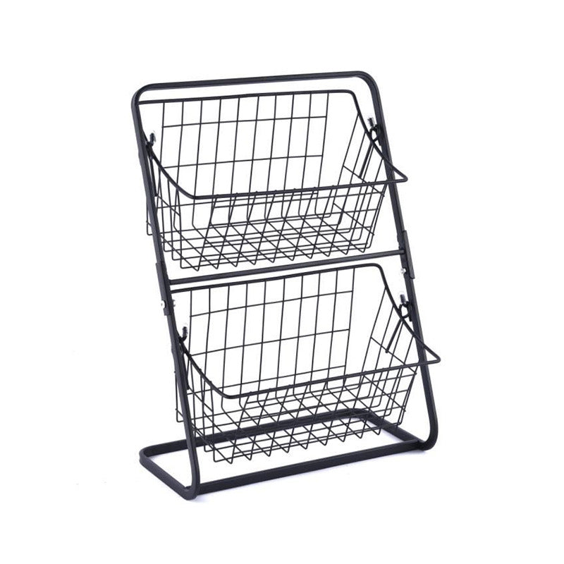 Stainless steel multilayer spice rack and fruit storage rack for kitchen organization, featuring multiple shelves and a sleek design.