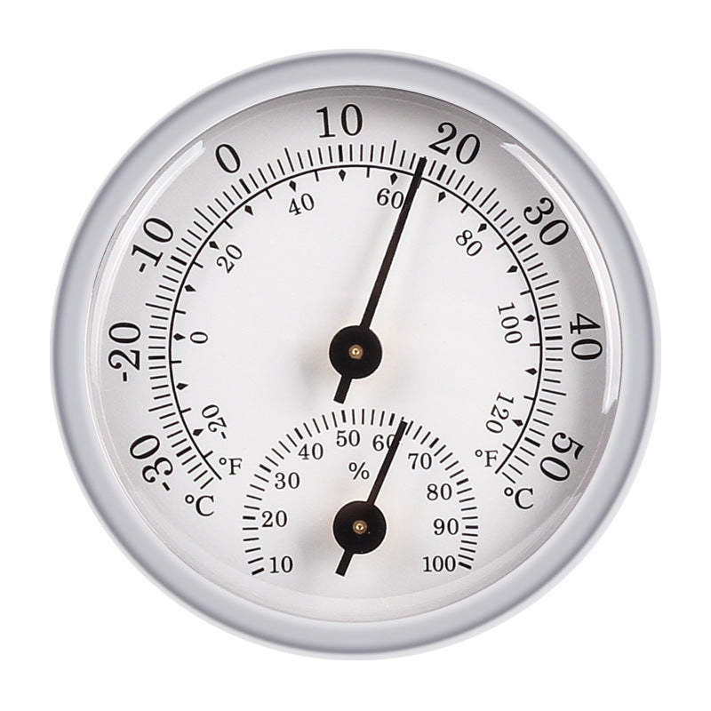 CJ household mini indoor thermometer showing dry and wet temperature readings on a white background.