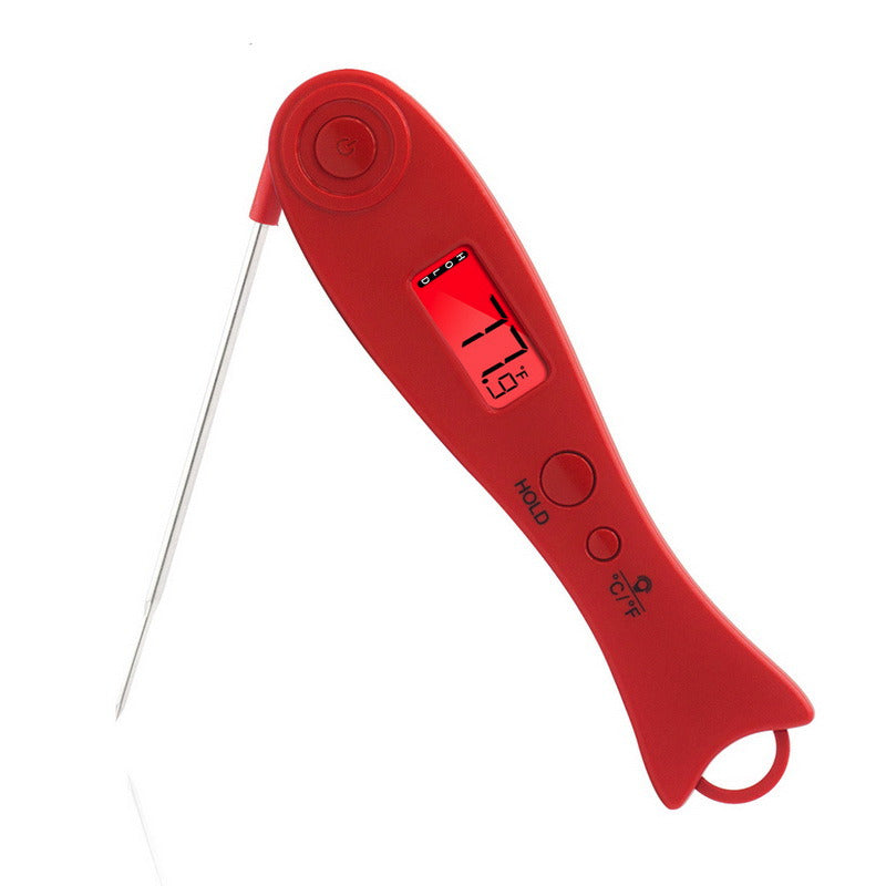 Digital backlight food and grill thermometer by CJ with precision probe for accurate kitchen temperature measurement.