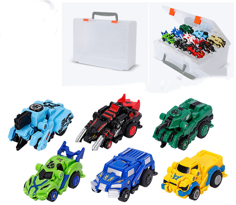 Creative Jumping Warrior deformation battle toy car and robot action figure by CJ, featuring colorful anime-inspired PVC figures.