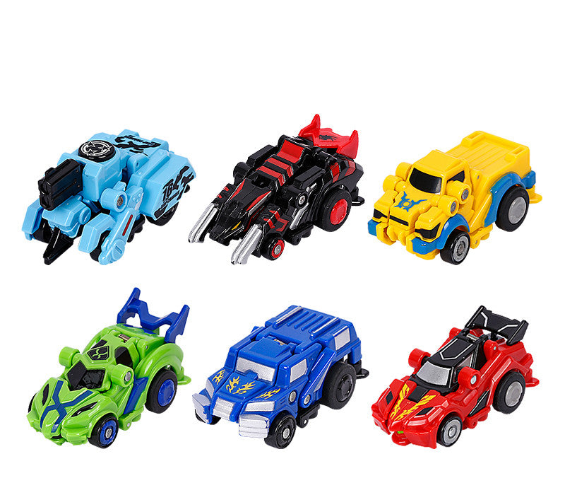 Creative Jumping Warrior Deformation Battle Toy Car and Robot action figure set featuring colorful PVC characters for boys' play.