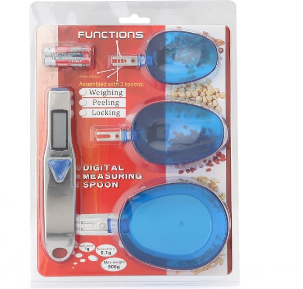 CJ digital spoon scale with three detachable measuring spoons, 500g capacity, 0.1g precision for kitchen use