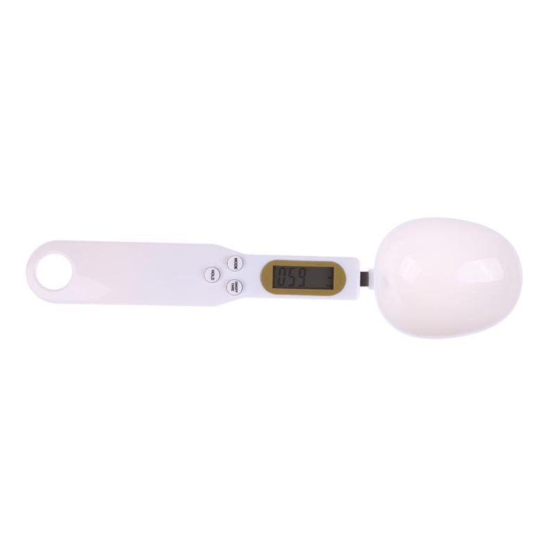 CJ LCD digital kitchen scale with spoon for weighing food, coffee, tea, sugar in grams, ideal for cooking and baking.