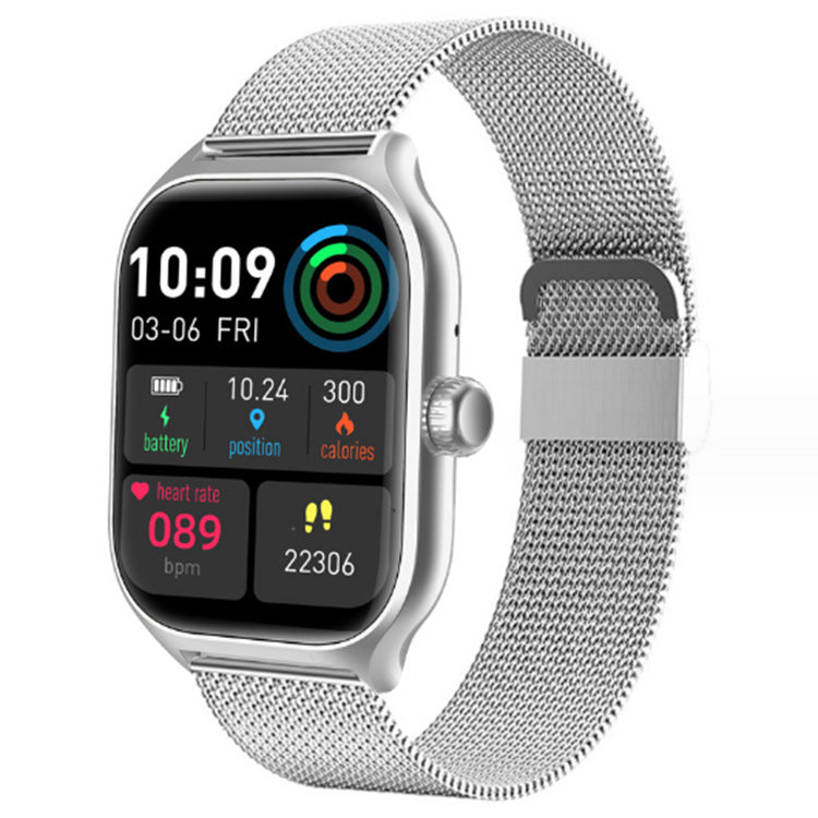 CJ Bluetooth smart watch with full touch screen and heart rate monitoring, sport bracelet design for fitness tracking.