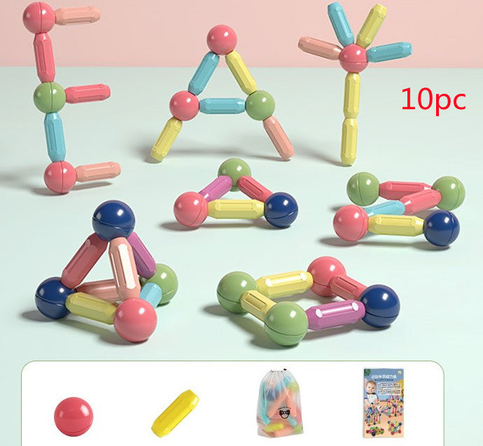 Children's magnetic building blocks toy by CJ, assembled with colorful magnetic rods and pieces for creative play.