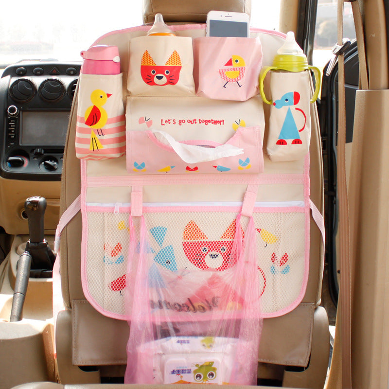 Cartoon car-shaped storage bag by CJ, featuring vibrant colors and playful design, ideal for organizing toys and accessories.