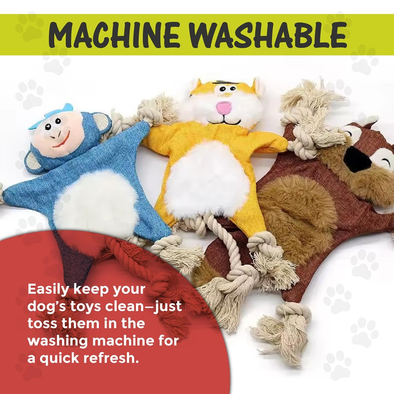 CJ stuffed dog toy in fox and squirrel shapes, plush squeaky chew toys for dogs and cats in pet supplies.