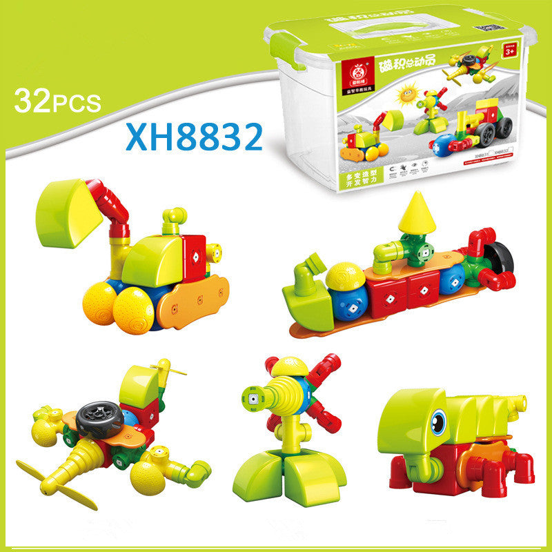 CJ Pure Magnetic Building Blocks assembling toy with large magnetic particles for creative construction and educational play.