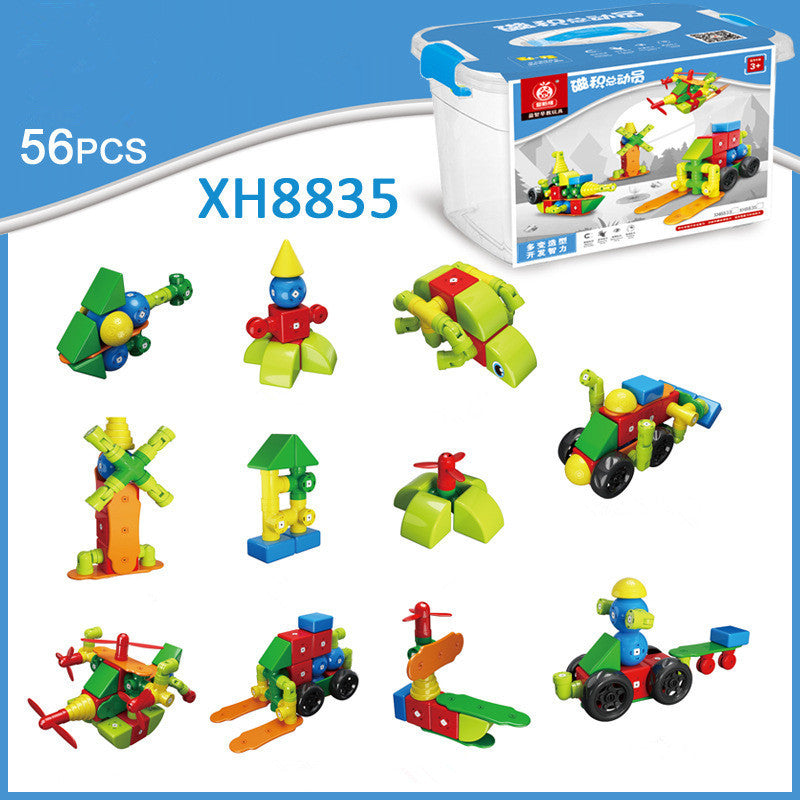 CJ Pure Magnetic Building Blocks assembling toy with large particles, showcasing colorful magnetic pieces for creative construction.