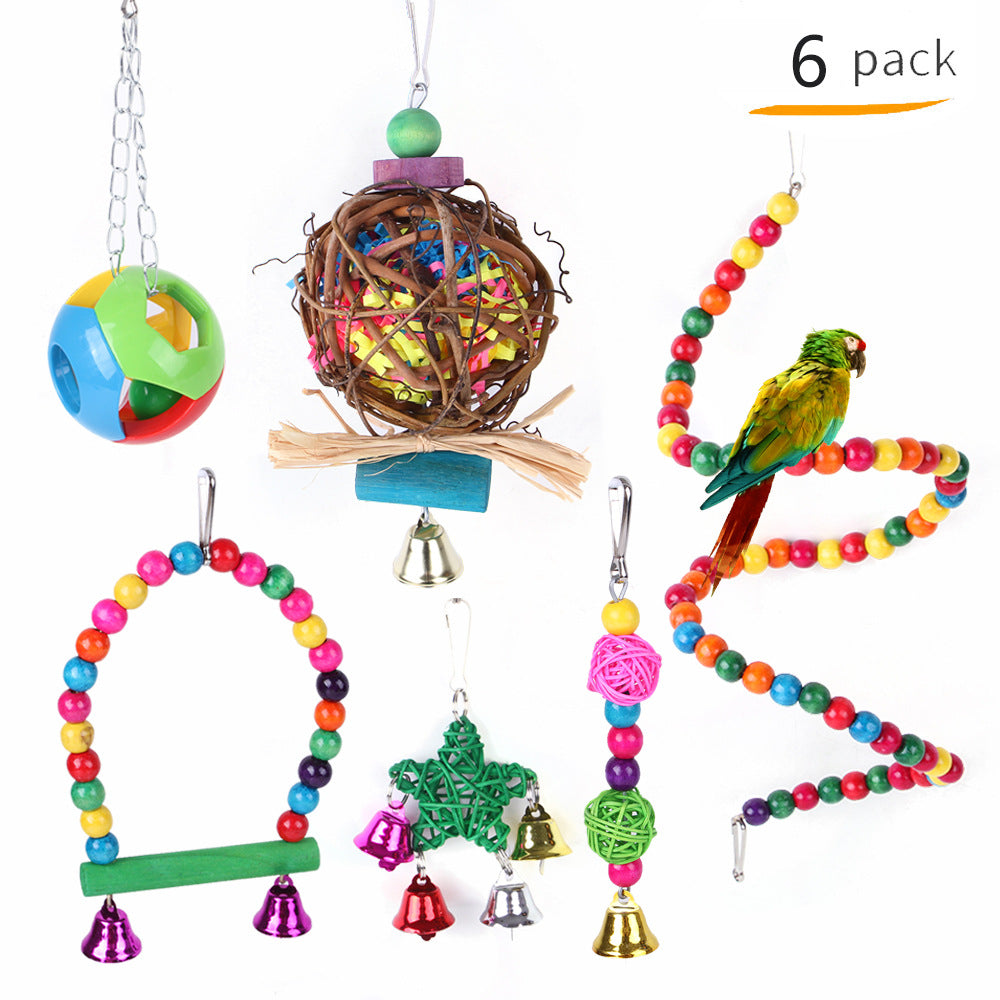 CJ fashion personalized pet bird toys suit, colorful and playful accessories designed for small pet birds, featuring vibrant fabric and fun details.