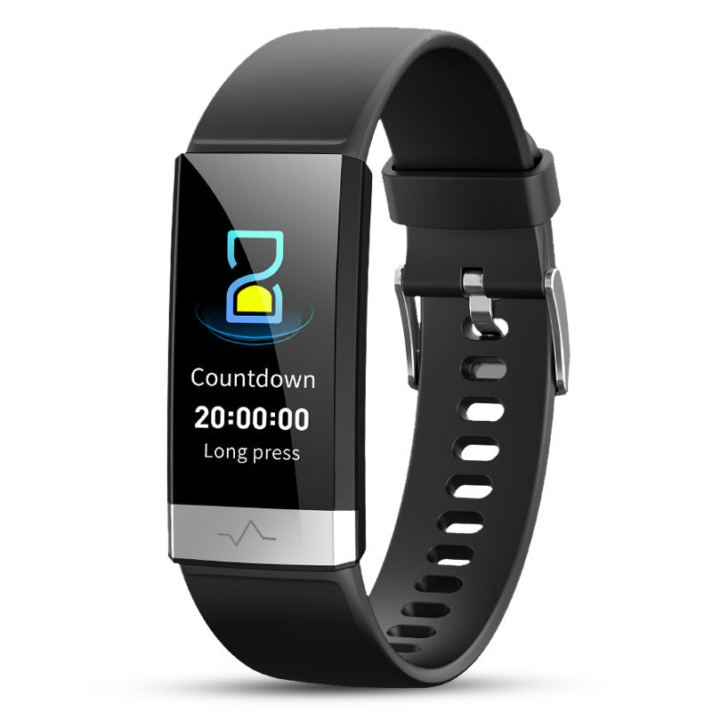 CJ V19 smart bracelet with sleek design, black band, and digital display showing fitness and health tracking features.