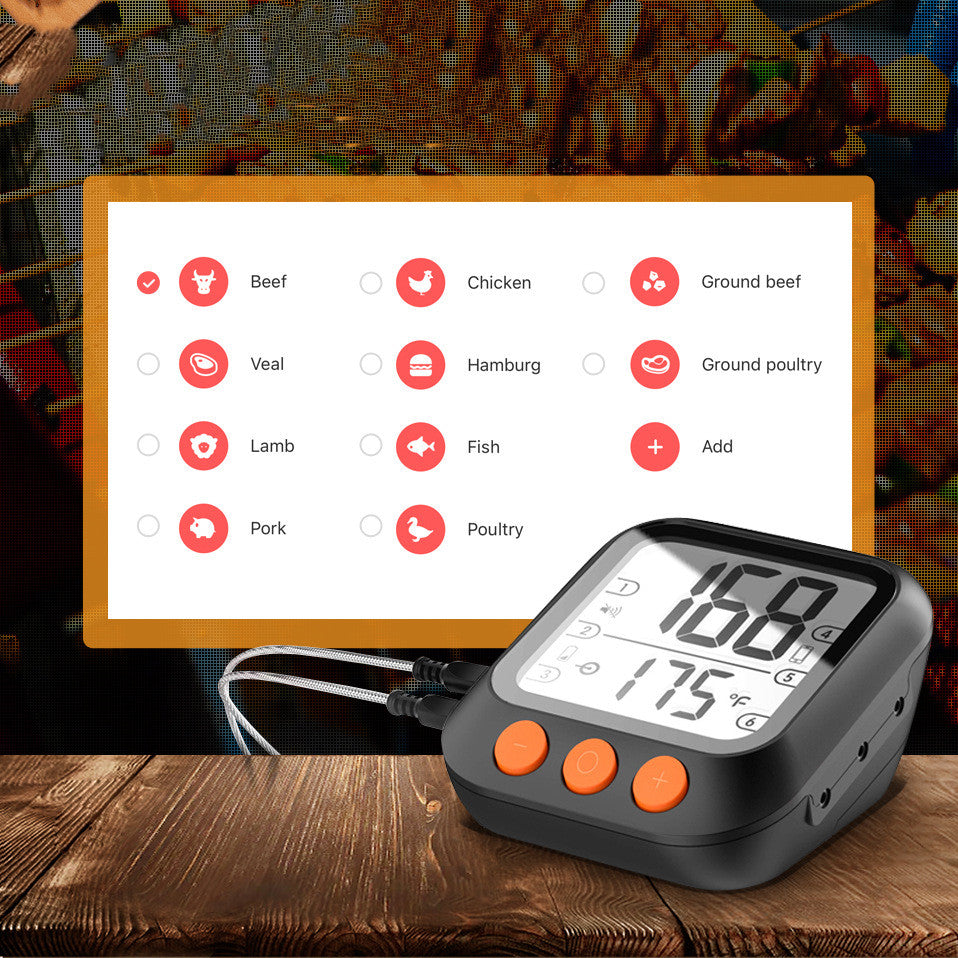 CJ Smart Barbecue Meat Thermometer with phone app, digital display, and probe for precise grilling temperature monitoring.