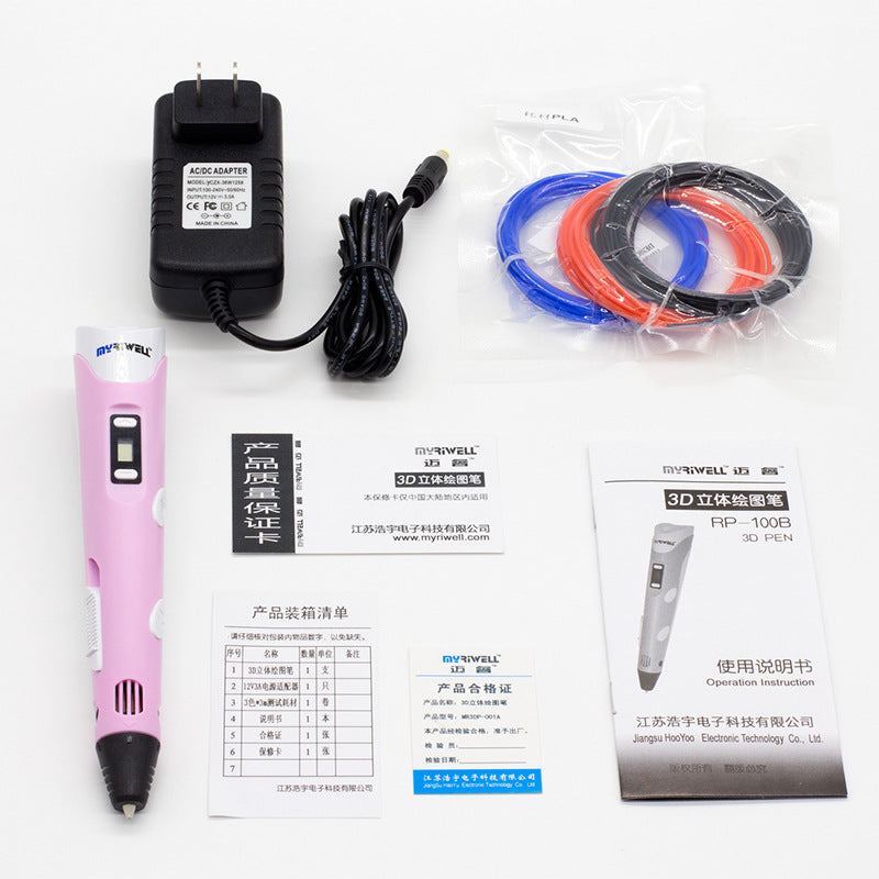 Child using CJ 3D printing pen to create colorful 3D art, educational DIY toy for kids.