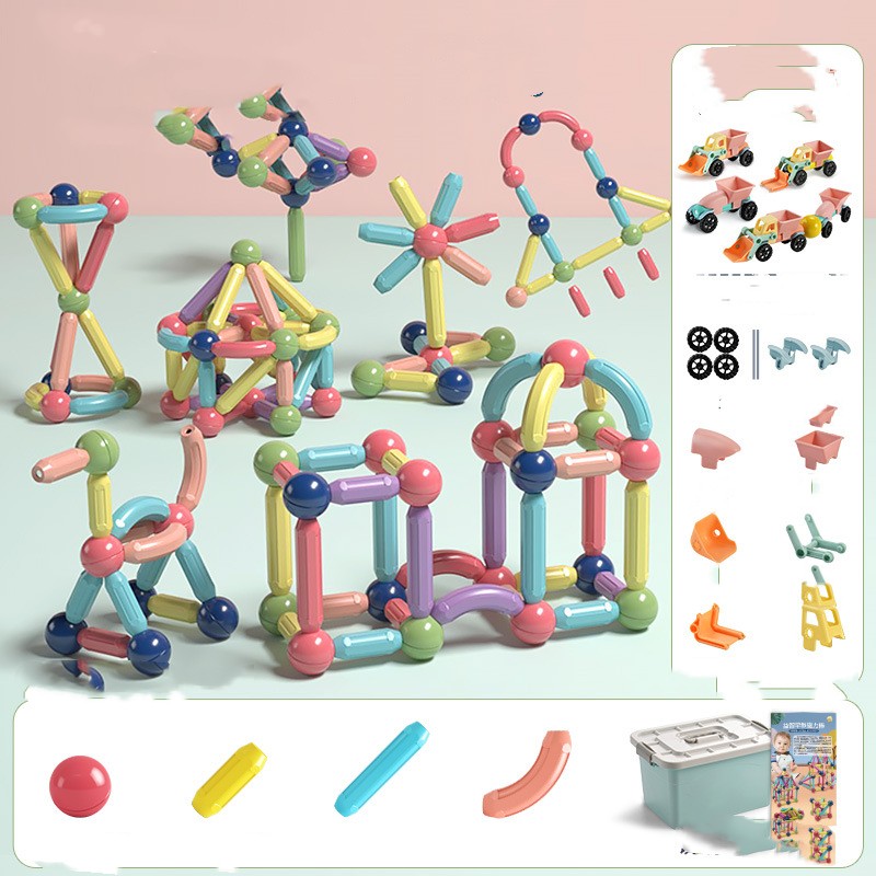 Children's magnetic building blocks toy by CJ, featuring colorful assembled rod pieces for creative construction play.