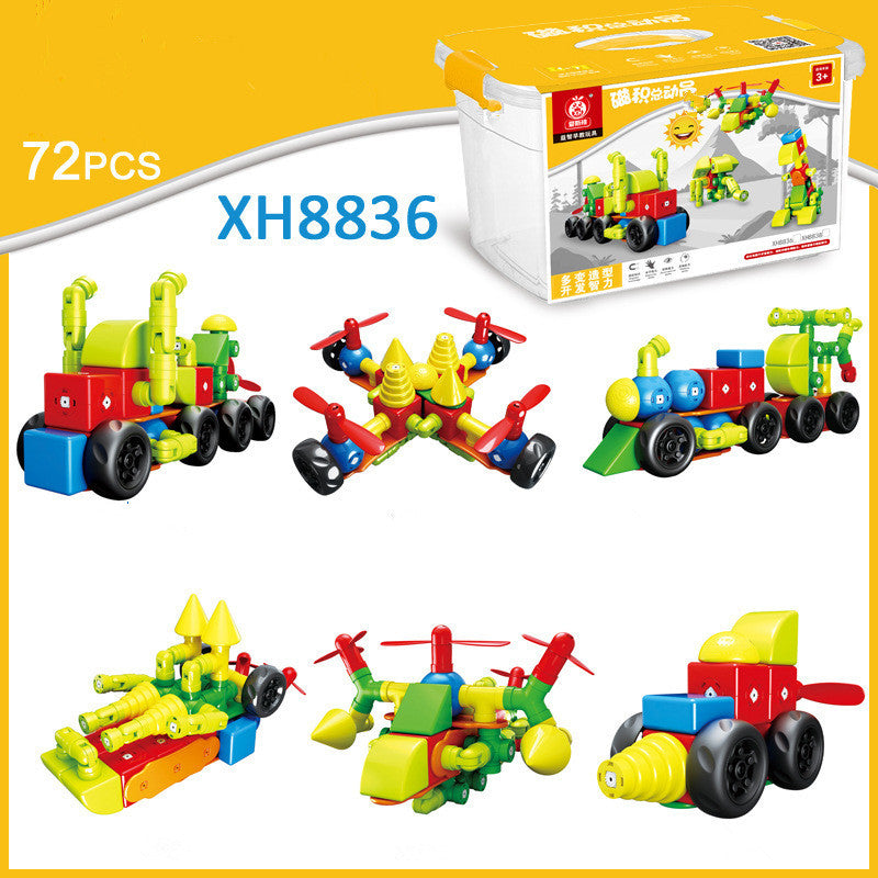 CJ Pure Magnetic Building Blocks assembling toys with large particles, showcasing colorful magnetic pieces for creative construction.