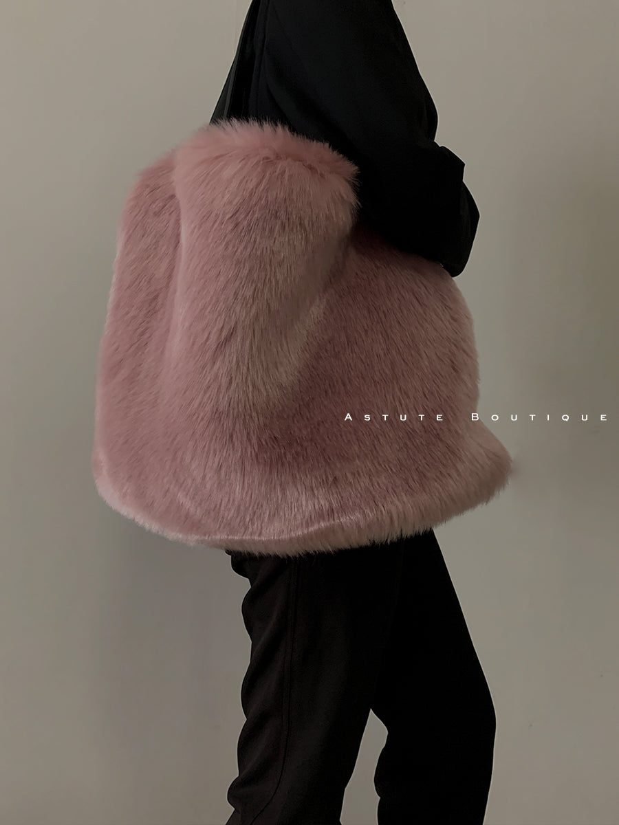 CJ women's plush shoulder bag with soft fur exterior and elegant design, perfect for stylish everyday use.