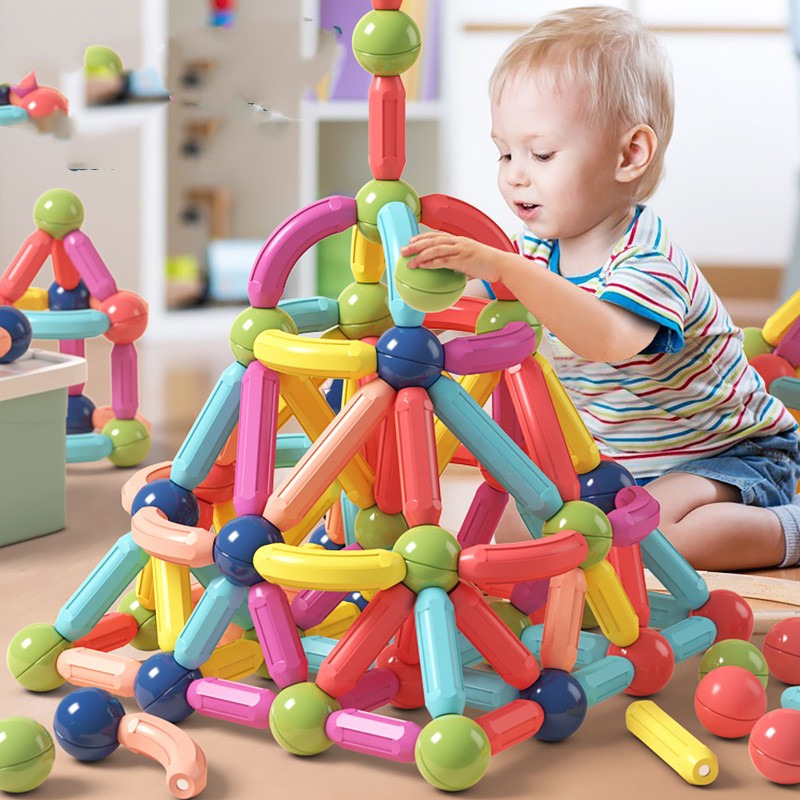Children's Magnetic Building Blocks Toy by cj, assembled with colorful magnetic rods and connectors for creative play.