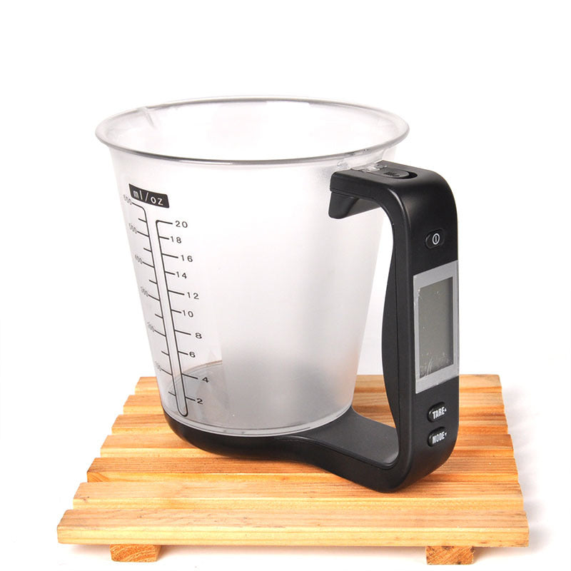 CJ multifunctional kitchen electronic measuring cup and scale with digital display for precise meal and ingredient measurements.