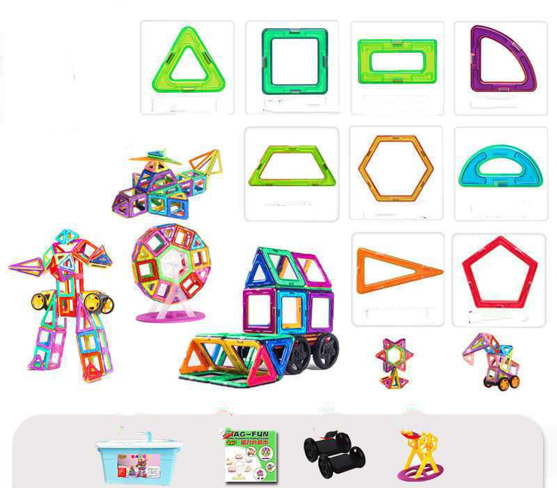 Colorful magnetic building blocks for children from CJ, featuring various shapes for creative stacking and construction play.