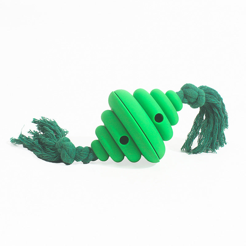 CJ dog ball with rope toy for large dogs, featuring a knot design and food-leaking feature, ideal for chewing and training.