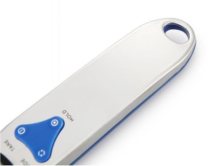 CJ digital spoon scale with three detachable measuring spoons, 500g capacity, 0.1g precision for kitchen weighing tasks.
