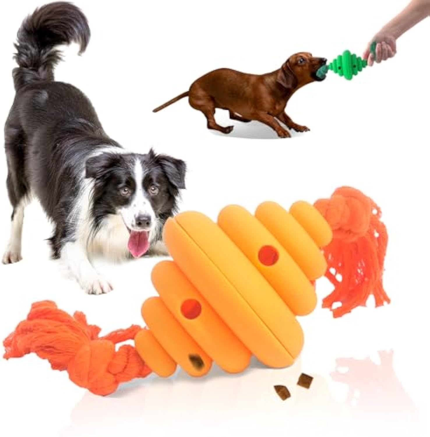 CJ dog ball with rope toy for large dogs, featuring a knotted design and food-leaking feature, ideal for chewing and training.