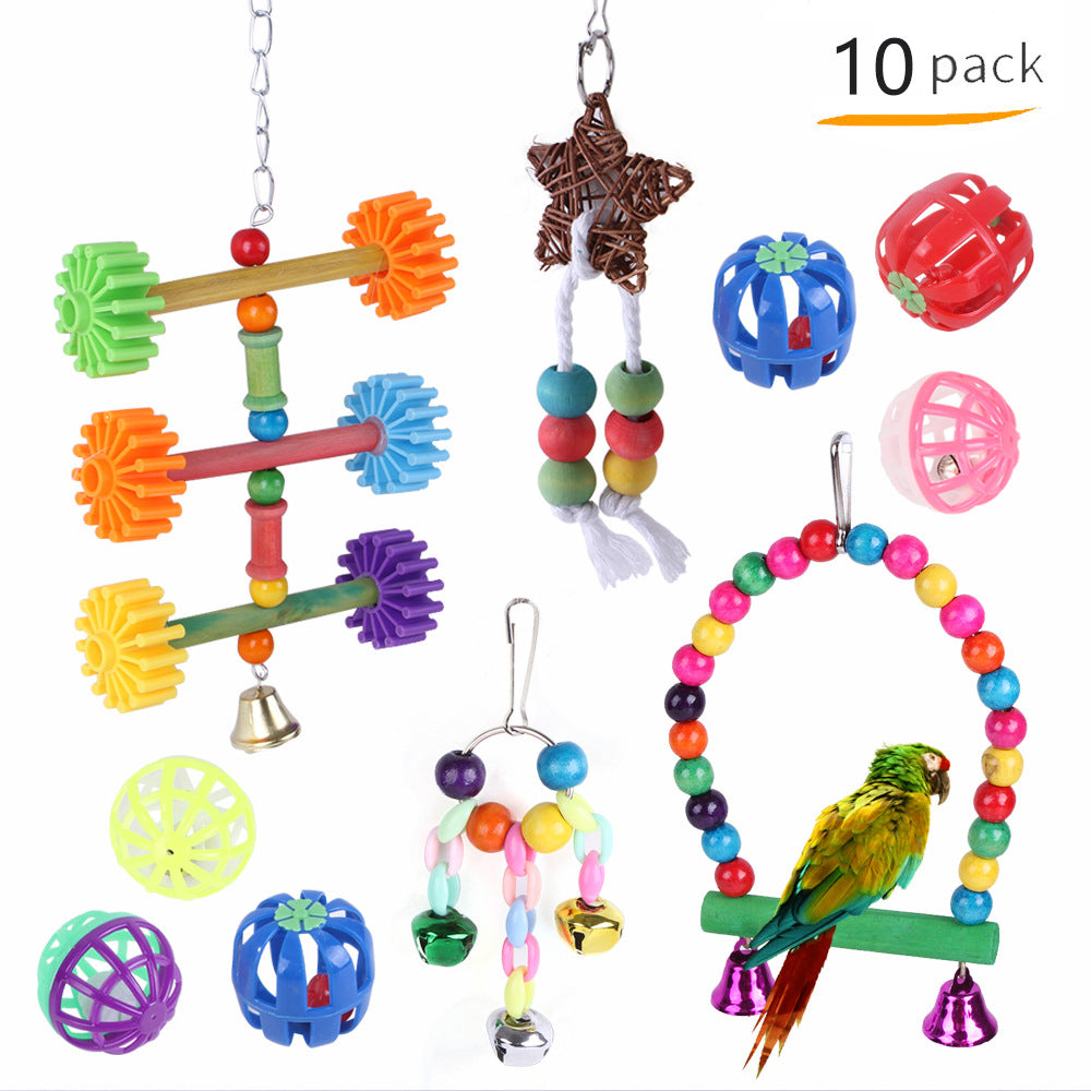 Colorful personalized pet bird toy suit by cj, designed for pet birds, featuring vibrant fabric and playful details.