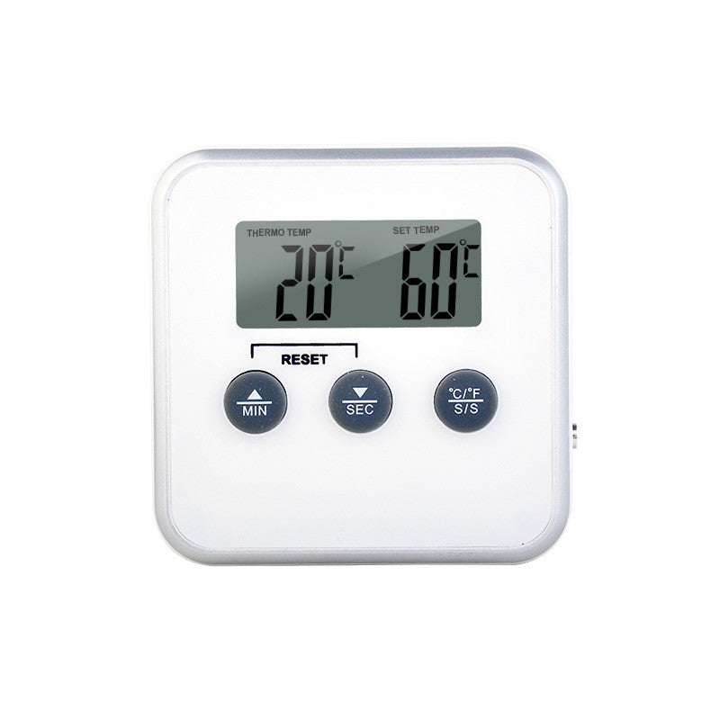 CJ BBQ meat kitchen baking probe thermometer with digital display showing temperature readings for grilling and cooking.