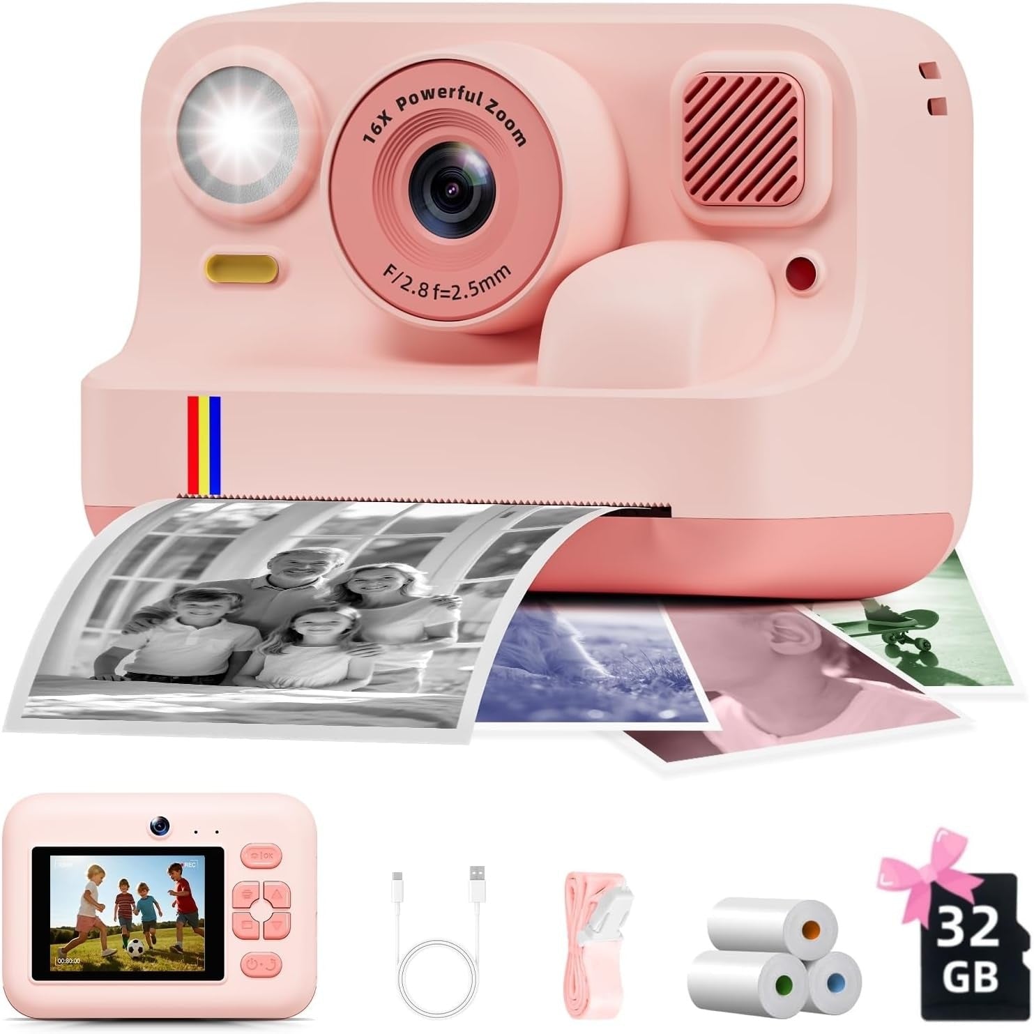 CJ portable instant HD color-printing camera showing a compact camera with a lens and colorful design ready for use.