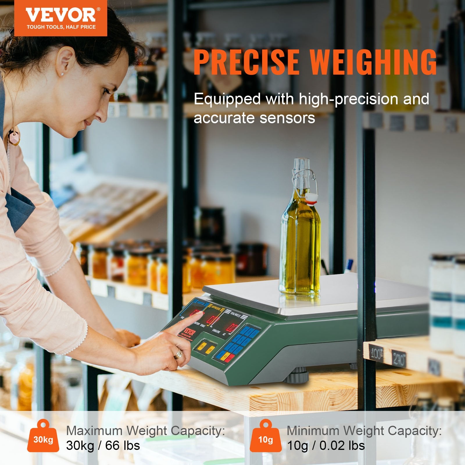 CJ electronic digital food scale with LED display, 66 lb capacity, used for weighing meat, produce, and deli items in retail or restaurant settings.
