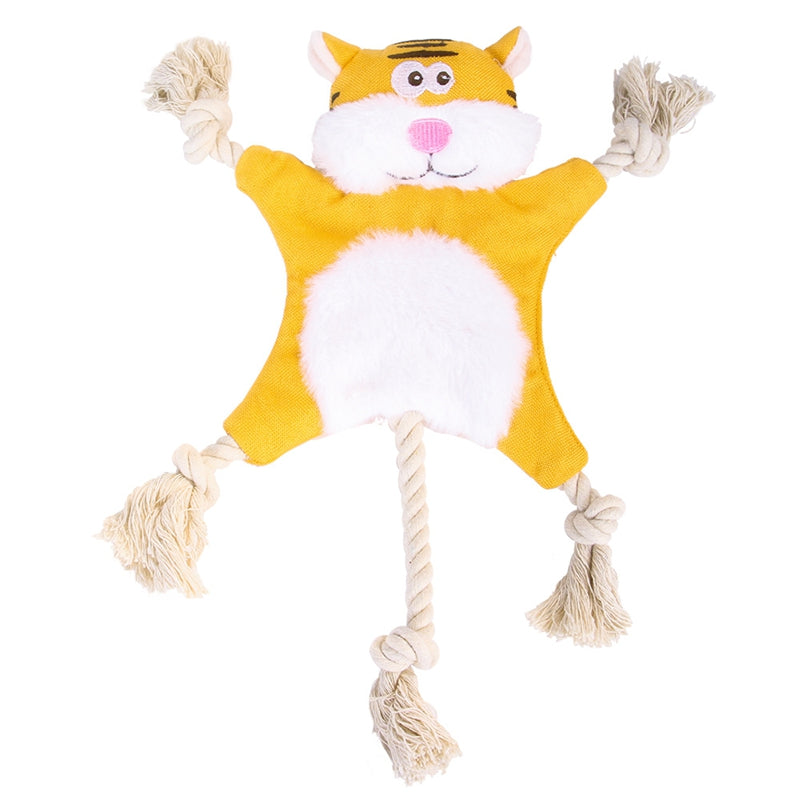 CJ plush dog toys featuring squeaky fox and squirrel shapes, soft stuffed animal pet toys for chewing and play.