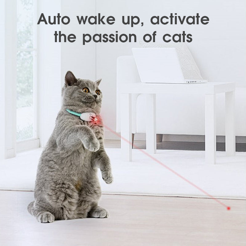 CJ automatic laser cat toy collar with smart teasing laser, USB charging, interactive kitten training, and amusing pet entertainment.