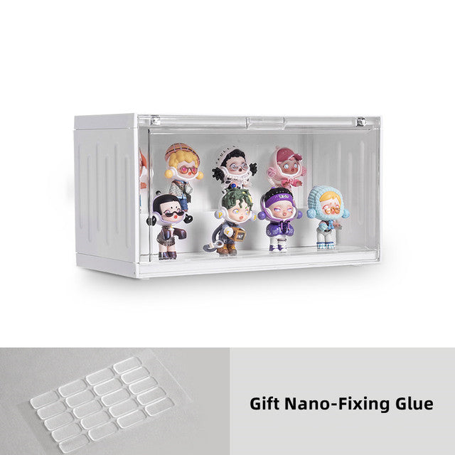 CJ Mart Blind Box Figures display case showcasing collectible garage kits and showpieces in a sleek, organized presentation.