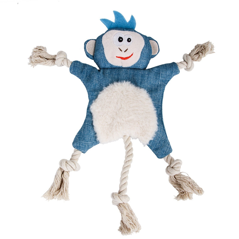 CJ stuffed plush dog and cat squeaky toys shaped like a fox and squirrel, perfect for chewing and playful pet fun.