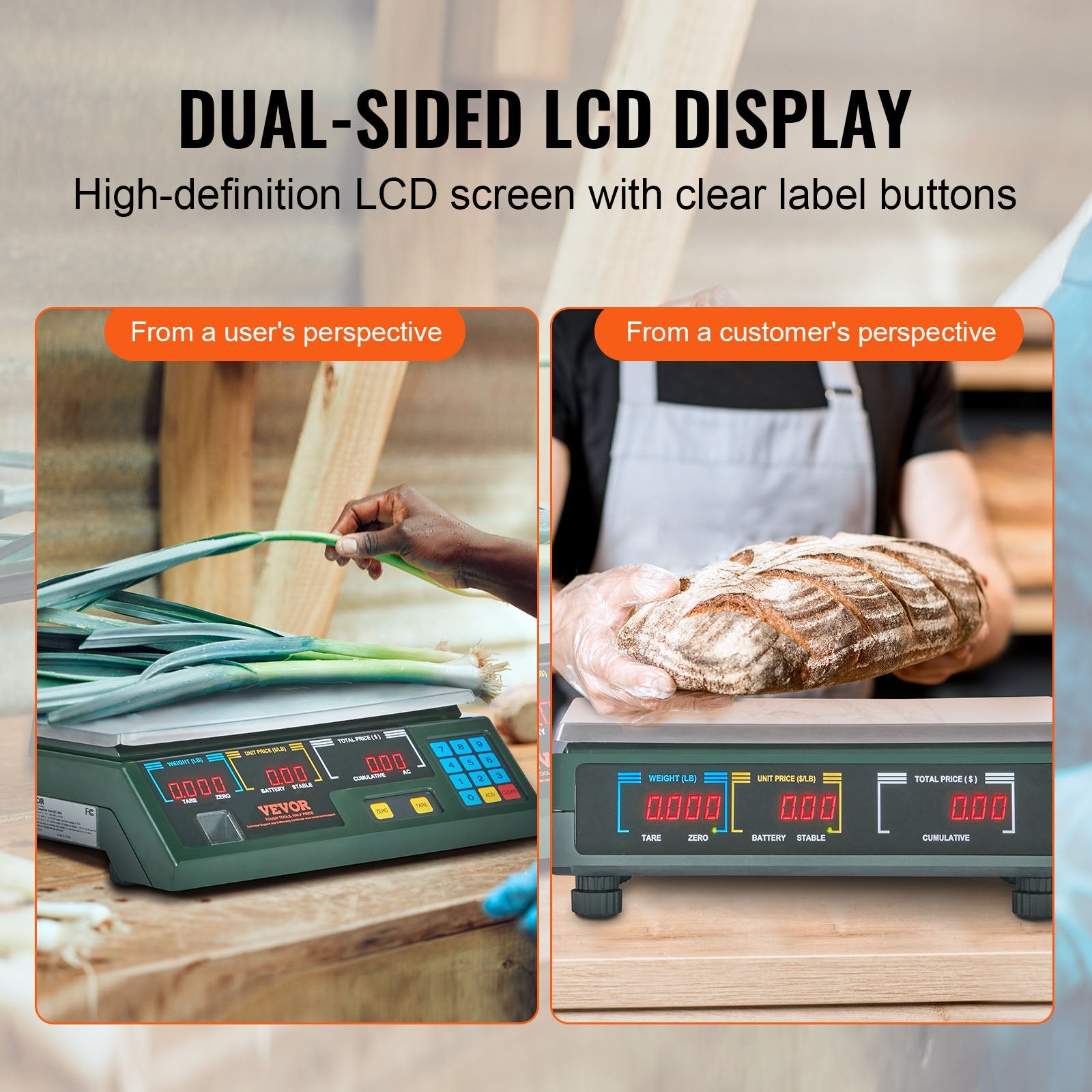 CJ electronic price computing scale with LED display, 66 lb capacity for food, produce, meat, and retail weighing in commercial settings.