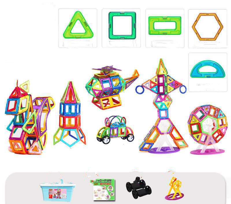 Colorful magnetic building blocks for children by CJ, featuring various shapes and sizes for creative play and construction.