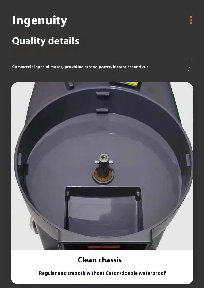 CJ commercial vegetable cutter with automatic dicing and slicing functions, showcasing the multi-purpose kitchen appliance in action.