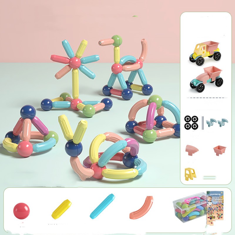 Colorful magnetic rod children’s building blocks toy by CJ, assembled into a fun geometric structure for imaginative play.