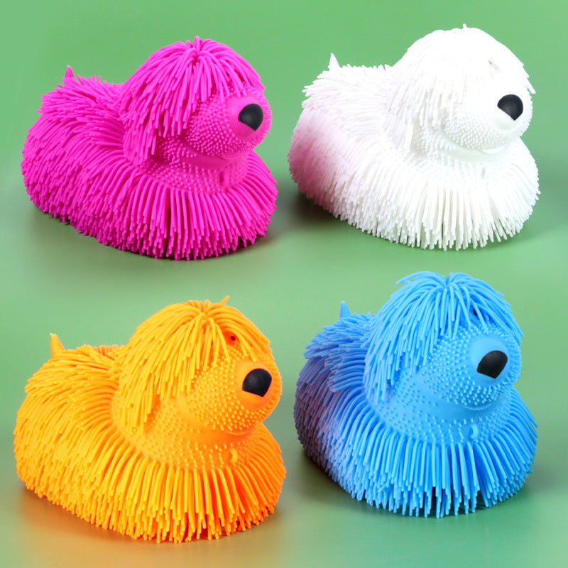 CJ dog squeezing toy with decompression ball, durable pet toy designed for fun and stress relief for dogs.