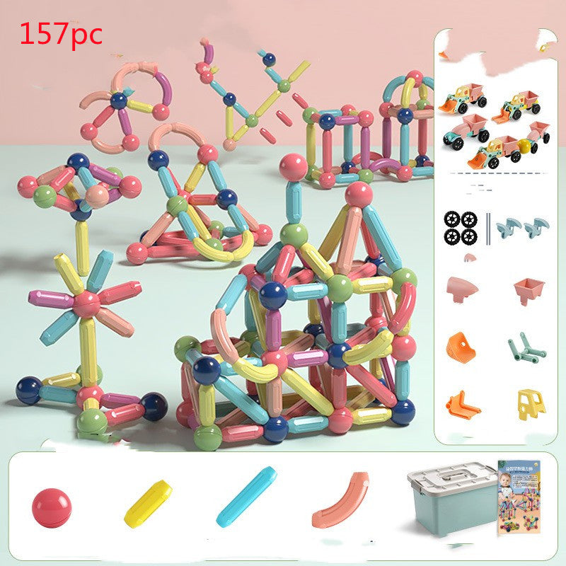 Colorful magnetic rod and building blocks toy for children by CJ, showing assembled magnetic construction pieces on a white background.